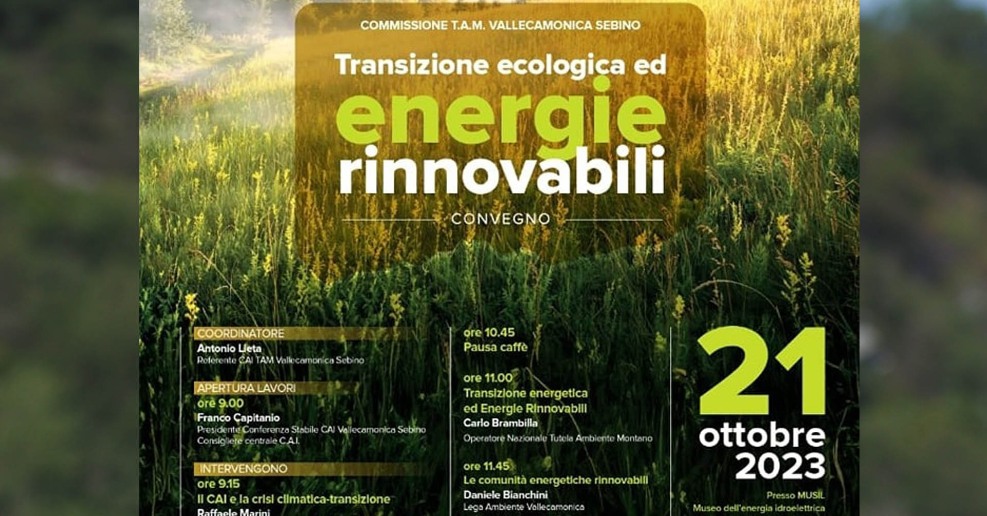 Transizione ecologica e energie rinnovabili Sabato il convegno.
